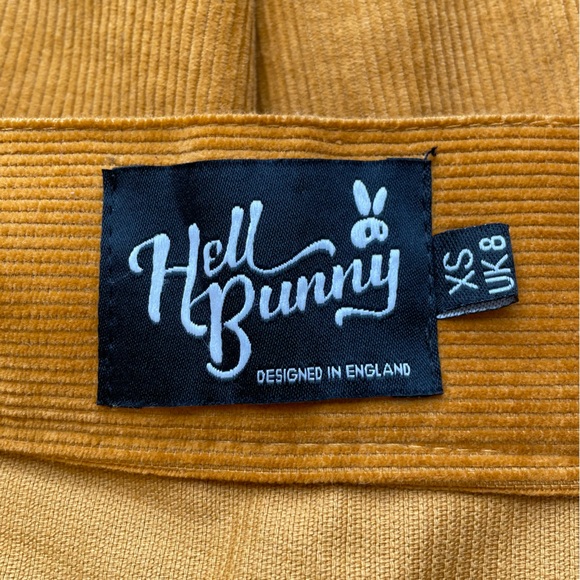 Hell Bunny Corduroy Mini Skirt Size XS Mustard Yellow High Waist 100% Cotton - Picture 7 of 11